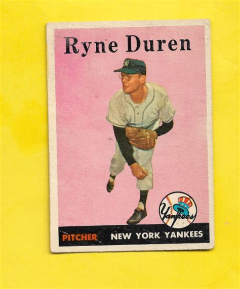 1958 Topps Ryne Duren Rookie 296 New York Yankees Gvg Free Shipping