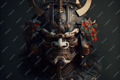 Маска японского самурая в стиле робота | Премиум Фото