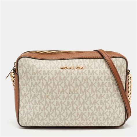 Michael Kors Beige Tan Signature Coated Canvas And Leather Jet Set