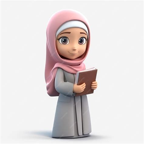 Premium Photo Muslim Girl Wearing Hijab Carrying Quran 3d Generative Ai