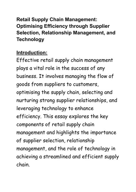 Retail Supply Chain Management