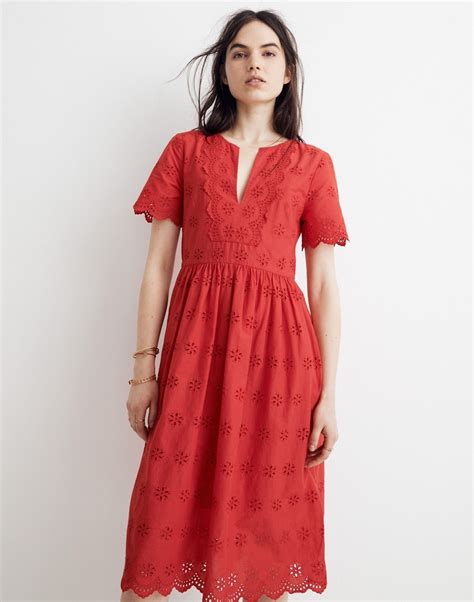 Petite Scalloped Eyelet Midi Dress Petite Dresses Casual Midi Dress