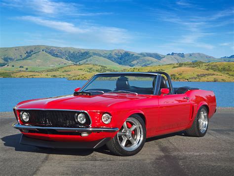 1969 Ford Mustang Convertible Red 3/4 Front View On Pavement By Lake ...