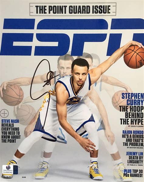 Stephen Curry Warriors Signed 8x10 Espn Magazine Cover Photo Espn