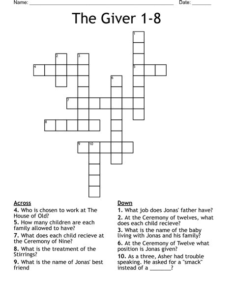 The Giver Crossword WordMint