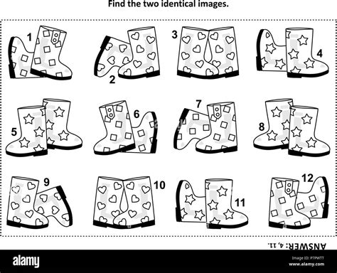 iq training find   identical pictures  gumboots visual puzzle
