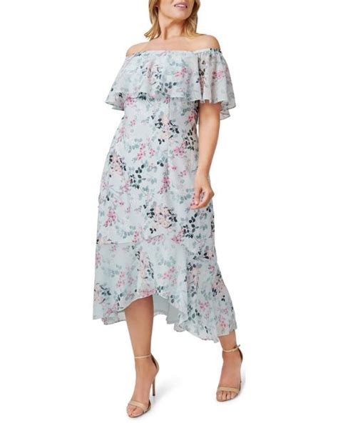 Adrianna Papell Plus Floral Printed Calf Midi Dress In Blue Lyst