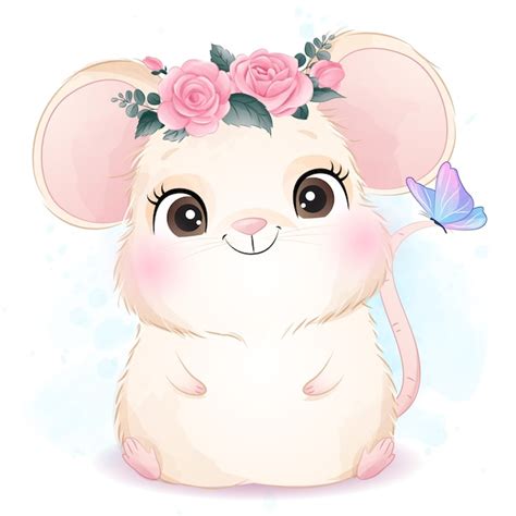 Premium Vector | Cute little mouse with watercolor illustration