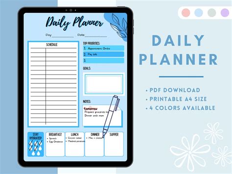 Printable Daily Planner, Productive Day, Schedule, Meal Planner ...