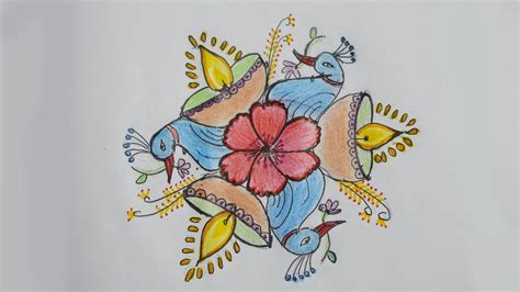 Birds With Deepam Rangoli Latest Easy Rangoli Kolam Simple Mayil