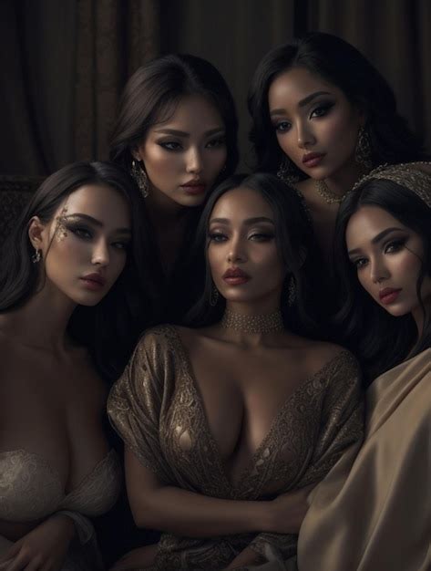 Grupo De Hermosas Mujeres Orientales Al Estilo Del Siglo Xix Foto