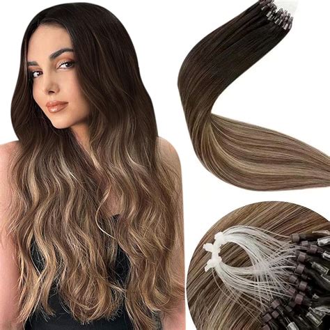 Laavoo Micro Link Hair Extensions Human Hair Ombre Darkest Brown To Medium Brown