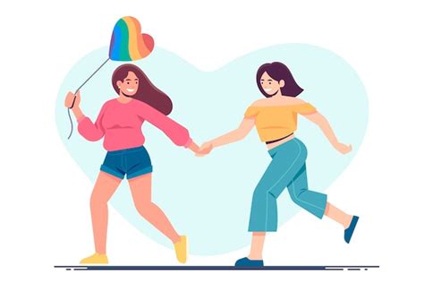 Premium Vector Lesbian Couple With Lgbt Flag
