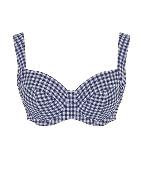 Olivia Full Cup Bikini Top Navy Gingham TKD Lingerie
