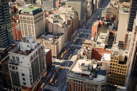 Premium Photo | Aerial View of Downtown Buildings and Busy Streets ...