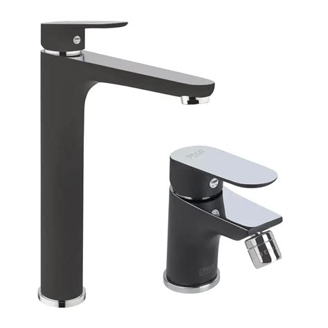 Set Miscelatori Lavabo Alto E Bidet Cromo E Nero Opaco Lively