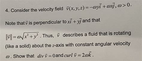 Solved Consider The Velocity Field Chegg