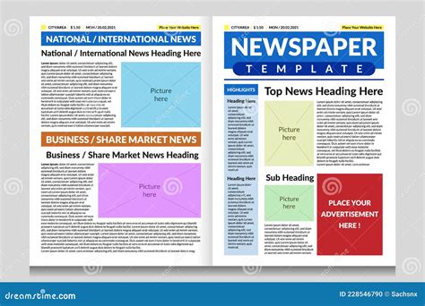 Newspaper Front Page Design Template. Newspaper Sample Design With Heading, Body Text And ...