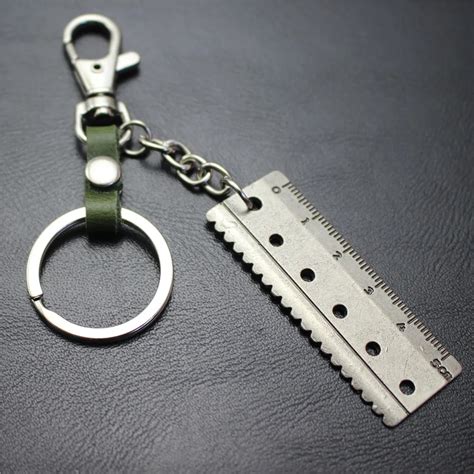 Precise Mini Ruler Pendant Vintage Alloy Keychain Leather Key Chain Car