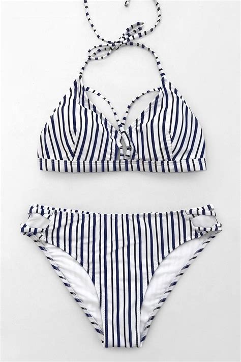 Bikini Halter Rayas Blancas Azules Marinos