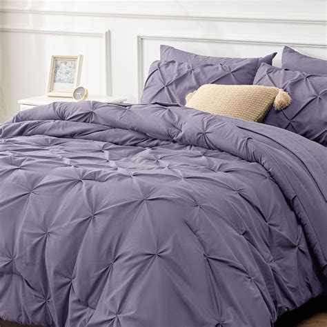 Bedsure California King Comforter Set Grayish Purple Cal King Bed Set 7 Pieces Pinch Pleat