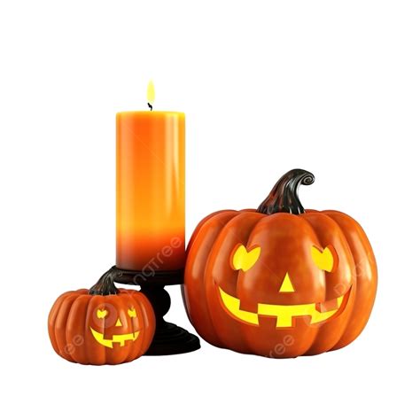 Scary Pumpkin And Halloween Candles With Glow Isolated Halloween Decorations Halloween