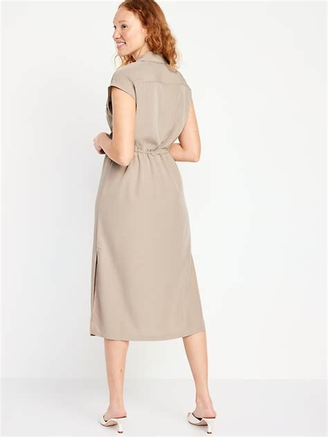 Waist Defined Utility Midi Shirt Dress Old Navy