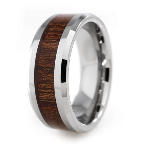 Wood Inlay Silver Tungsten Carbide Ring 8MM – Niv's Bling