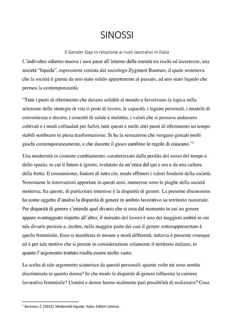 Sinossi Tesi Di Laurea Sinossi Il Gender Gap In Relazione Ai Ruoli