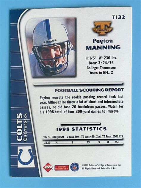 Collectors Edge Triumph T Peyton Manning Nd Year Colts Red