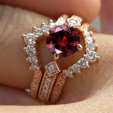 Garnet Engagement Ring Set Etsy