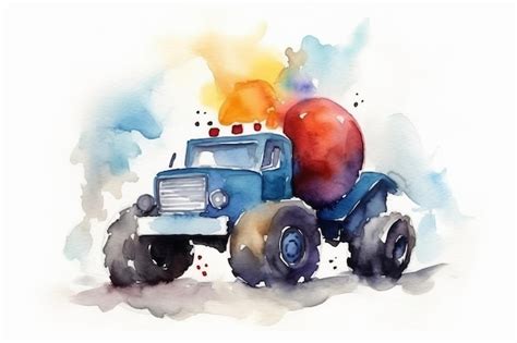 Monster trucks em aquarela para o aniversário de um menino em fundo