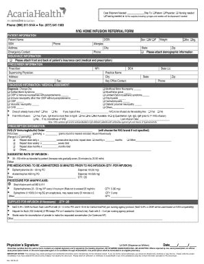 Fillable Online IVIG HOME INFUSION REFERRAL FORM Fax Email Print