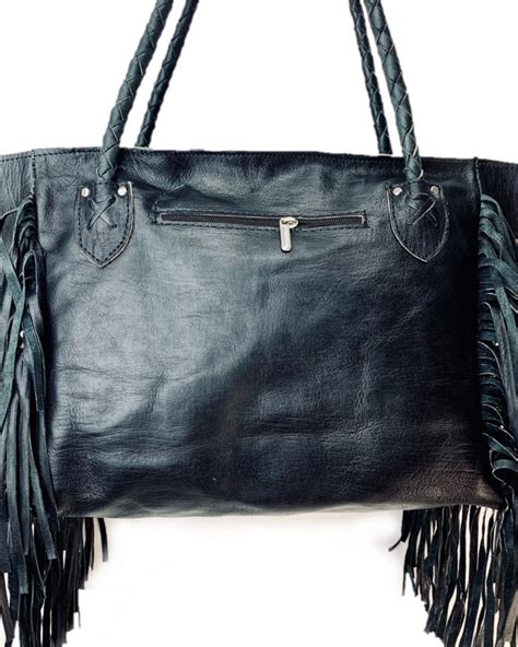 Bolso Tote Boho Tribal Cuero Negro Grande IBAGS BELTS