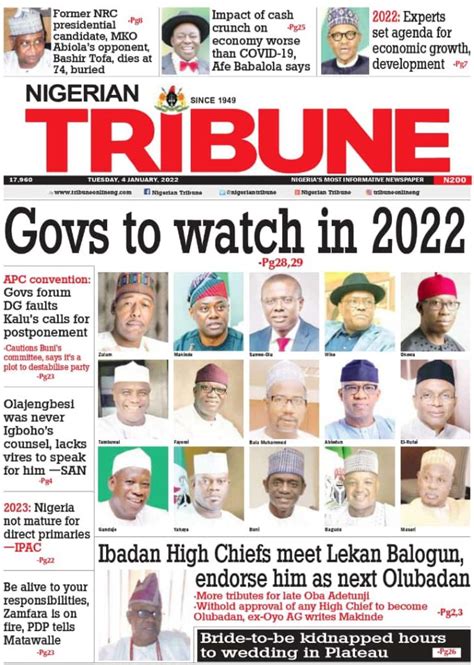 Nigerian Newspapers Daily Front Pages Review Tuesday 4 January 2022