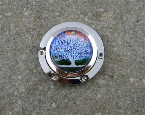 Fused Glass Purse Hanger Dichroic Pink Green And Tree Decal Elegant Fused Glass By Karen