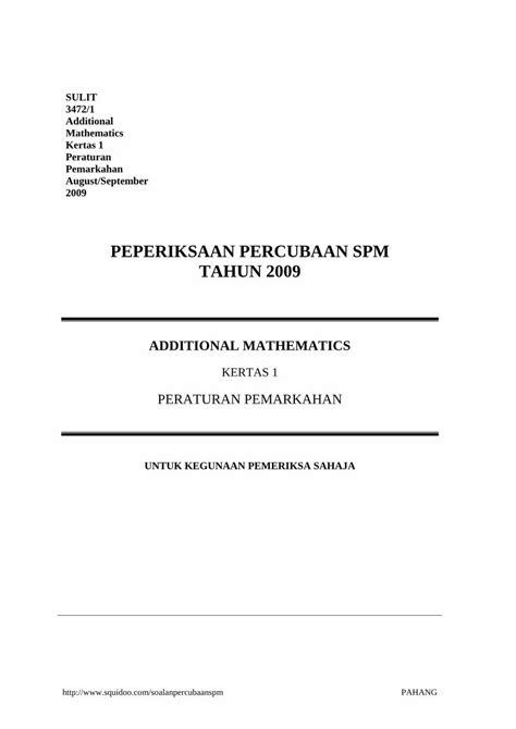 PDF PEPERIKSAAN PERCUBAAN SPM TAHUN 2009 Papers 2009 Pahang Skema