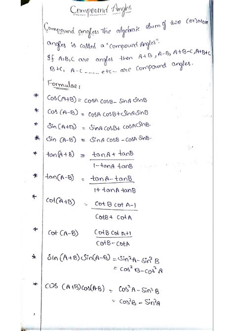 Solution Compound Angles Trigonometry Notes Studypool