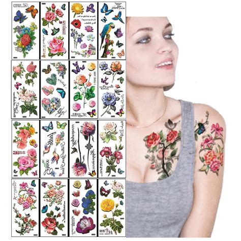 Butterfly Flowers Temporary Tattoos Stickers 16 Sheets Sexy Colorful 3d Flora