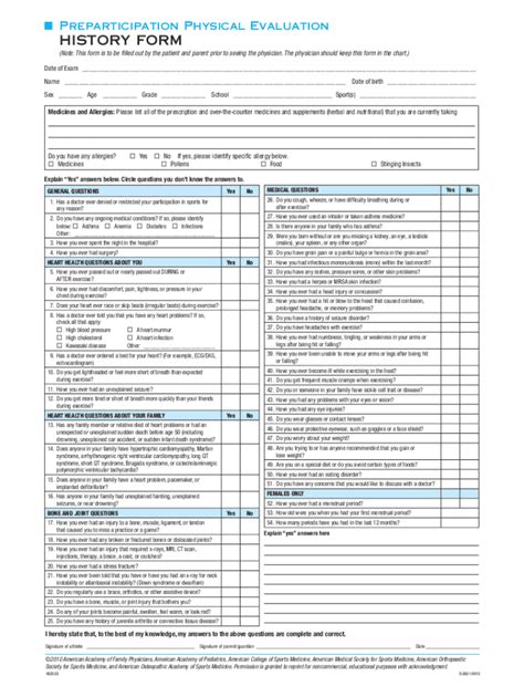 Fillable Online Pre Participation Physical Evaluation History Form Fax