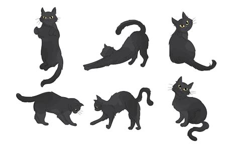 Schwarze Katzen Halloween Vektor Clipart Illustration Premium Vektor