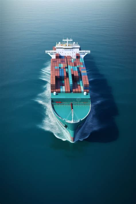 Aerial Drone View Of Container Cargo Ship In Sea Ai Generated Stock