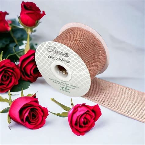 Metallic Rose Gold Deco Mesh Ribbon Uk