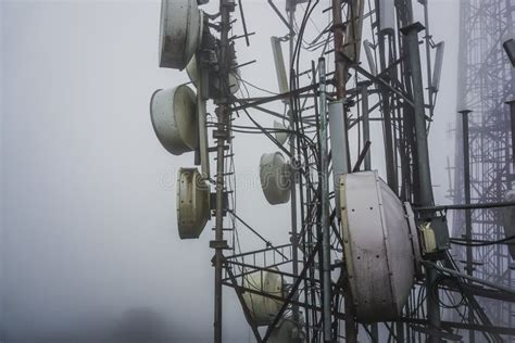 Tower With Radio Antennas In The Fog Stock Photo Image Of Himalaya