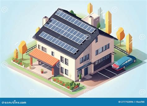 Sustainable Home With Solar Panels On Roof Generative Ai Stock