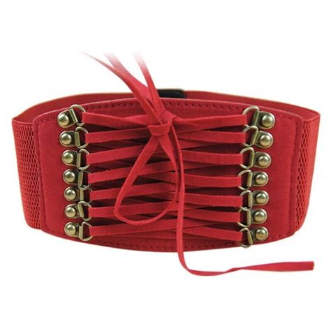 1 Piece Women Elastic Red Wide Buckle Waistband Stretch Cinch Lace Up