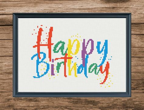 Colorful Happy Birthday Cross Stitch Pattern Gift Idea For Boy And