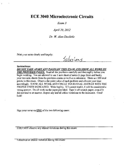 Fillable Online Old Test III With Answer Key Microelectronic