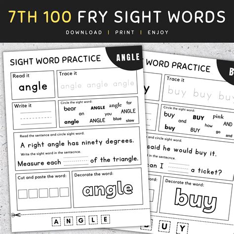 7th 100 Fry Sight Words Fry S Seventh 100 Sight Words Worksheets SET