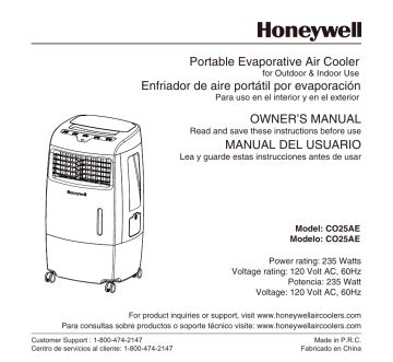 Honeywell Co Ae Evaporative Cooler User Manual Manualzz